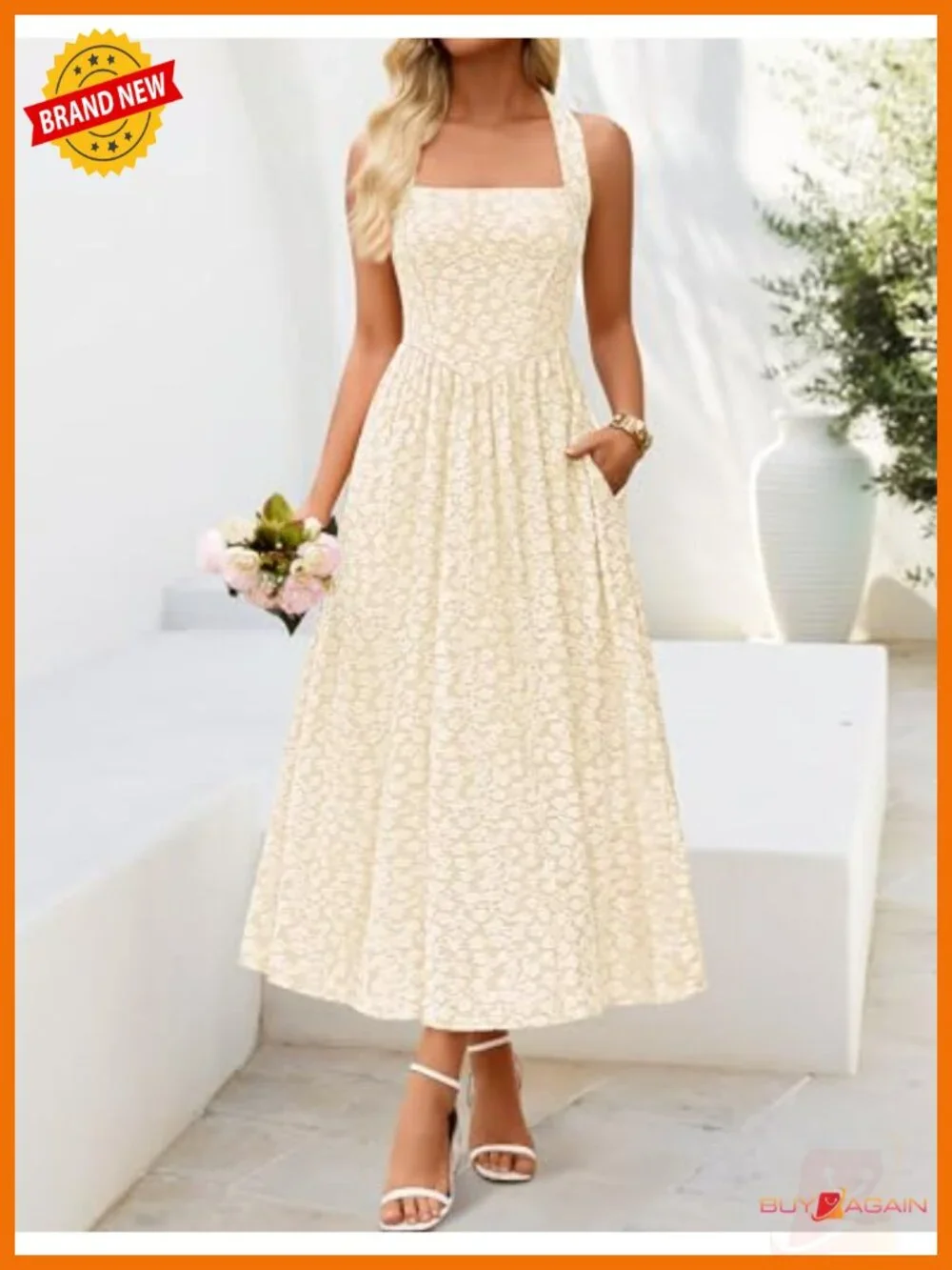 Floral Halter Maxi Dress Sleeveless A-Line Cocktail Wedding Guest